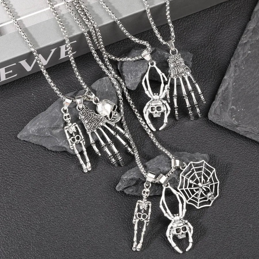 Collar con dije de calavera de acero de titanio, estilo punk unisex