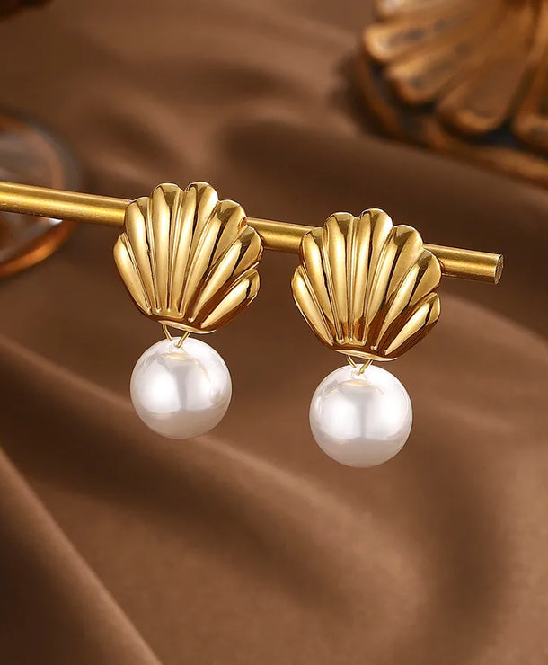 Aretes de acero inoxidable 304 con perla de imitación, estilo lujoso - imagen 2