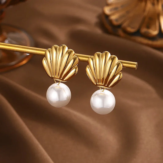 Aretes de acero inoxidable 304 con perla de imitación, estilo lujoso - imagen 2