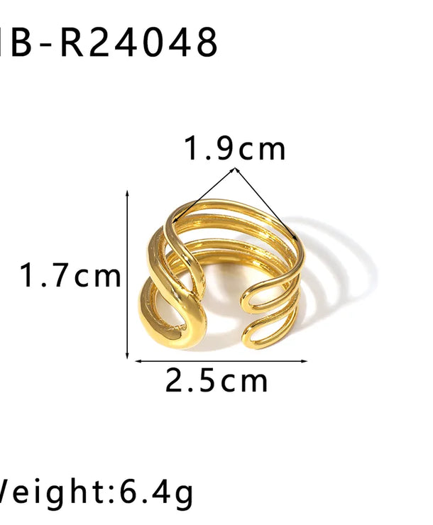 Anillo ajustable de acero 304 con diseño geométrico de gotas de agua - imagen 12