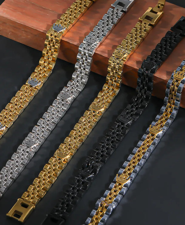 Brazalete de corona para hombre en acero 201 con cadena tipo reloj - imagen 2