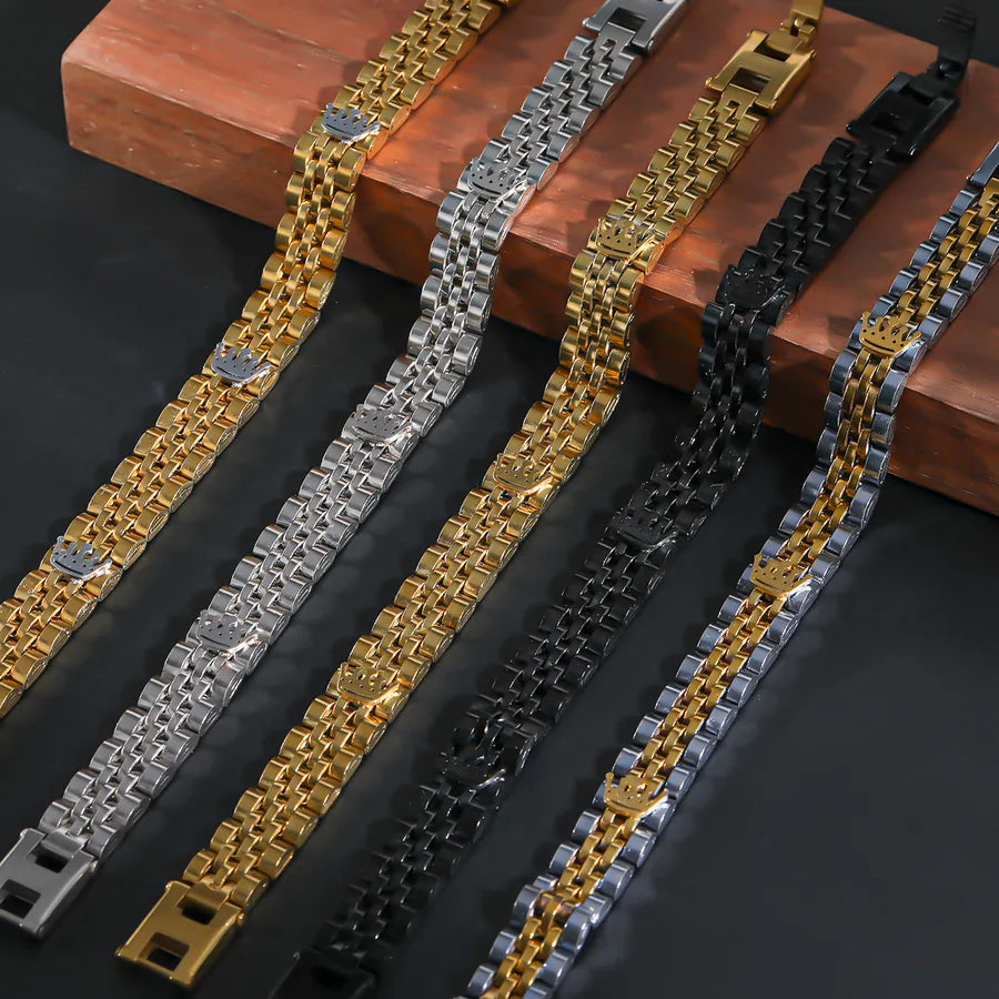 Brazalete de corona para hombre en acero 201 con cadena tipo reloj - imagen 2