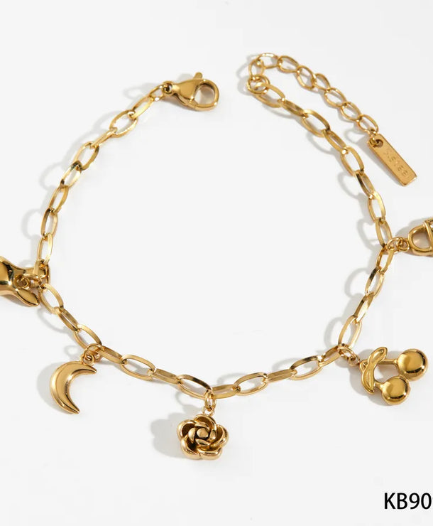 Pulsera de flores de cereza con baño de oro y circonias en acero 304 - imagen 8