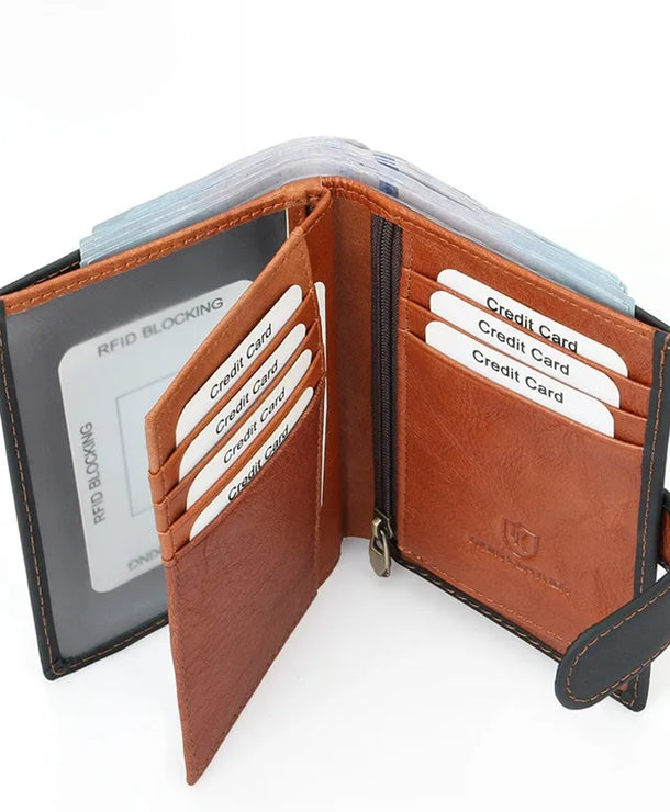 Portapasaportes de piel genuina con protección RFID y diseño color block