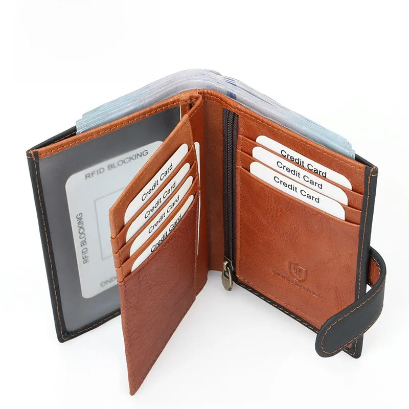 Portapasaportes de piel genuina con protección RFID y diseño color block