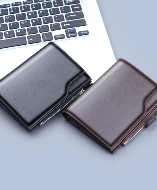 Cartera de piel sintética para hombre con cierre de cremallera