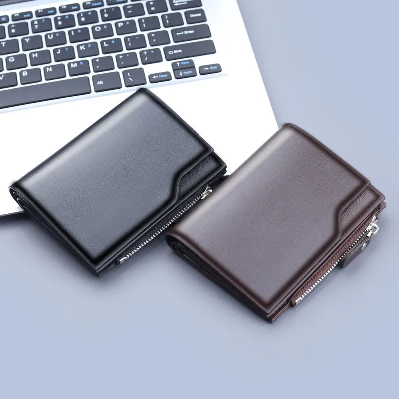 Cartera de piel sintética para hombre con cierre de cremallera