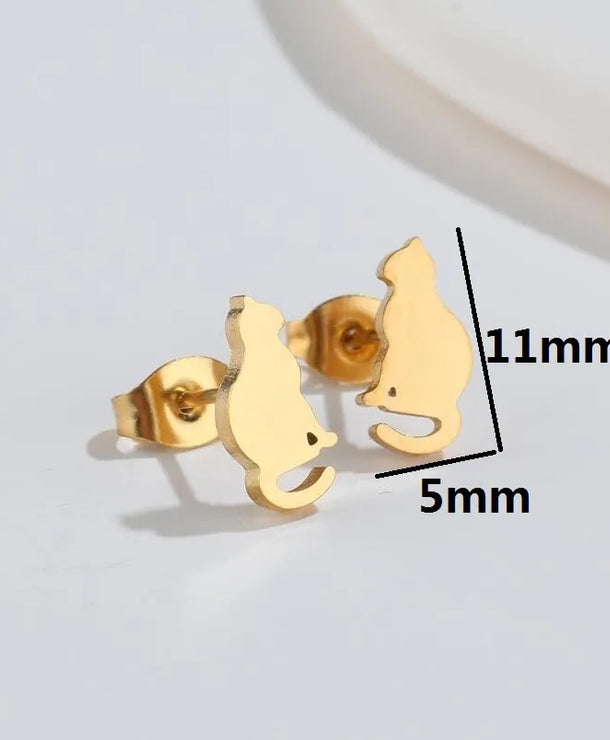 Aretes de botón de acero 304 con baño de oro 18K y diseño de animalitos - imagen 17
