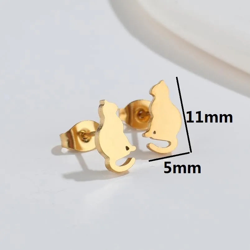 Aretes de botón de acero 304 con baño de oro 18K y diseño de animalitos - imagen 17
