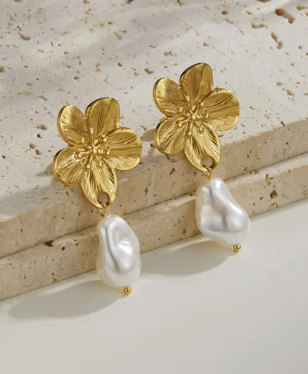 Aretes de botón de acero inoxidable 304 con diseño floral streetwear - imagen 52