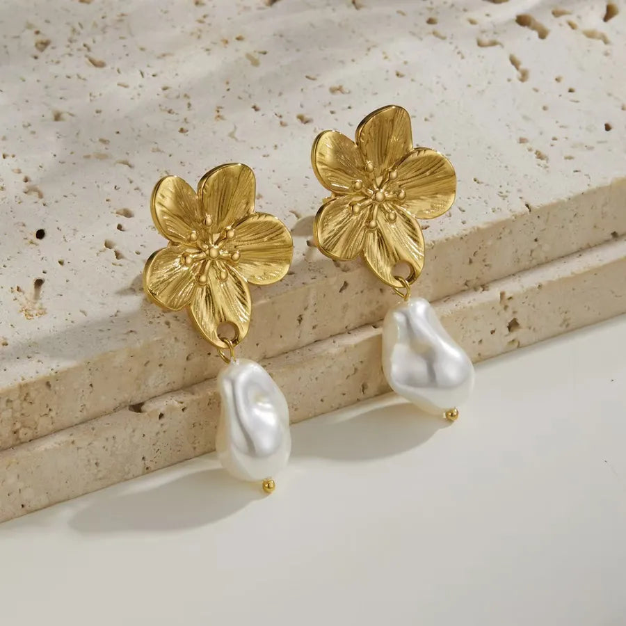 Aretes de botón de acero inoxidable 304 con diseño floral streetwear - imagen 52