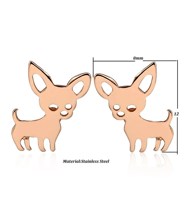 Aretes de botón de acero 304 con baño de oro 18K y diseño de perrito - imagen 3