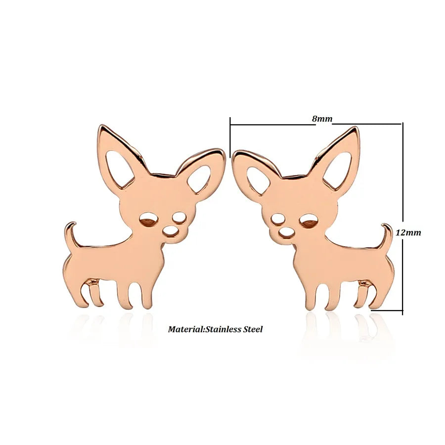 Aretes de botón de acero 304 con baño de oro 18K y diseño de perrito - imagen 3