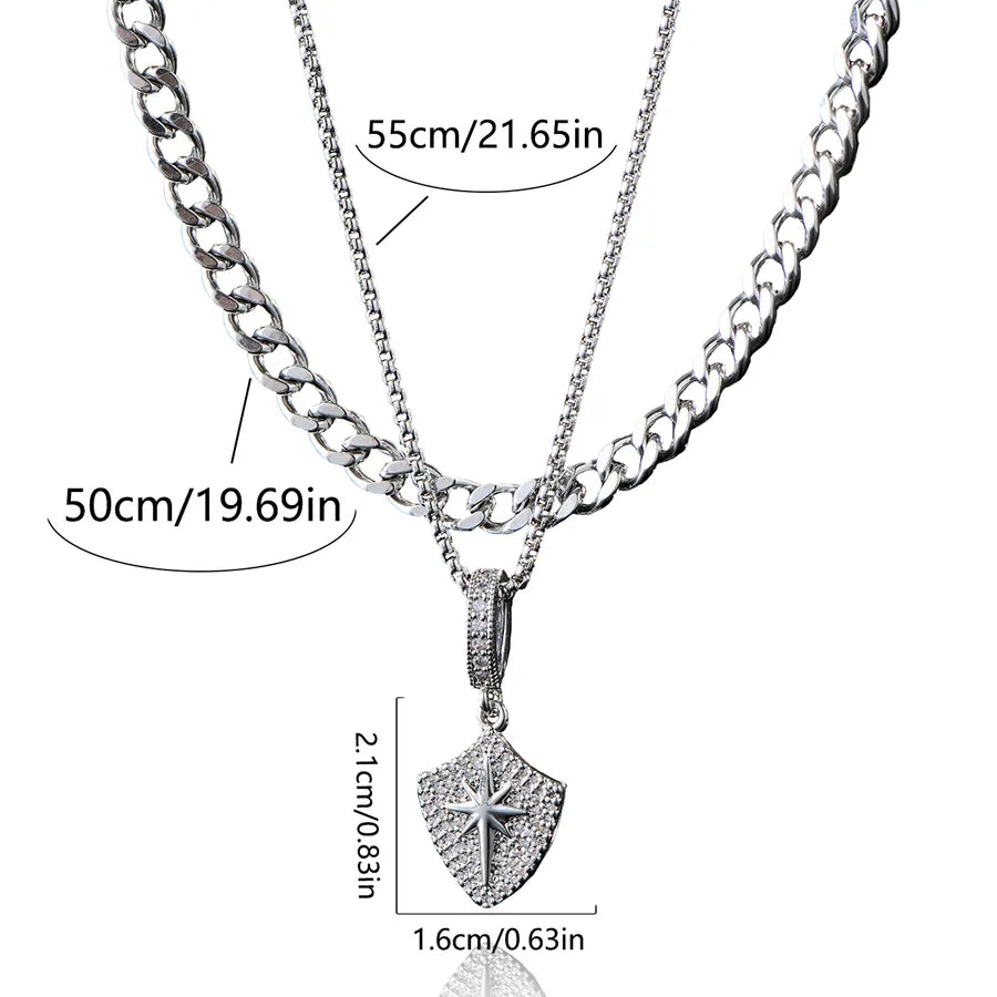 Collar doble de escudo sol y estrella con circonias para hombre - imagen 2