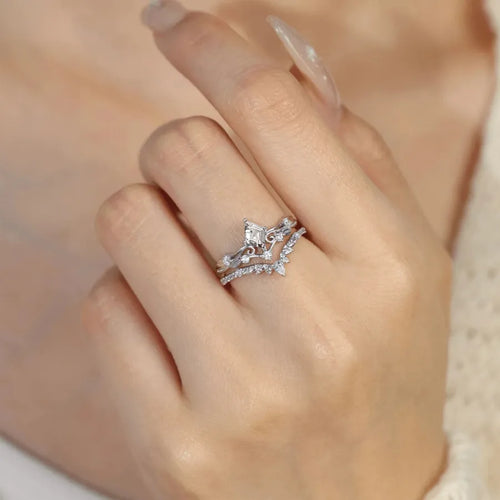 Anillos de plata esterlina 925 con circonias y diseño en rombo - imagen 2