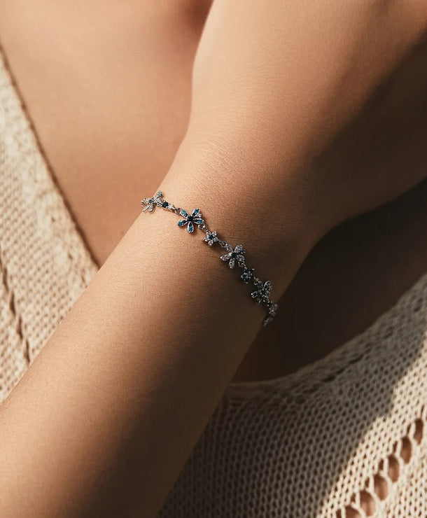 Pulsera de plata esterlina 925 con detalle floral y cadena de eslabones - imagen 5