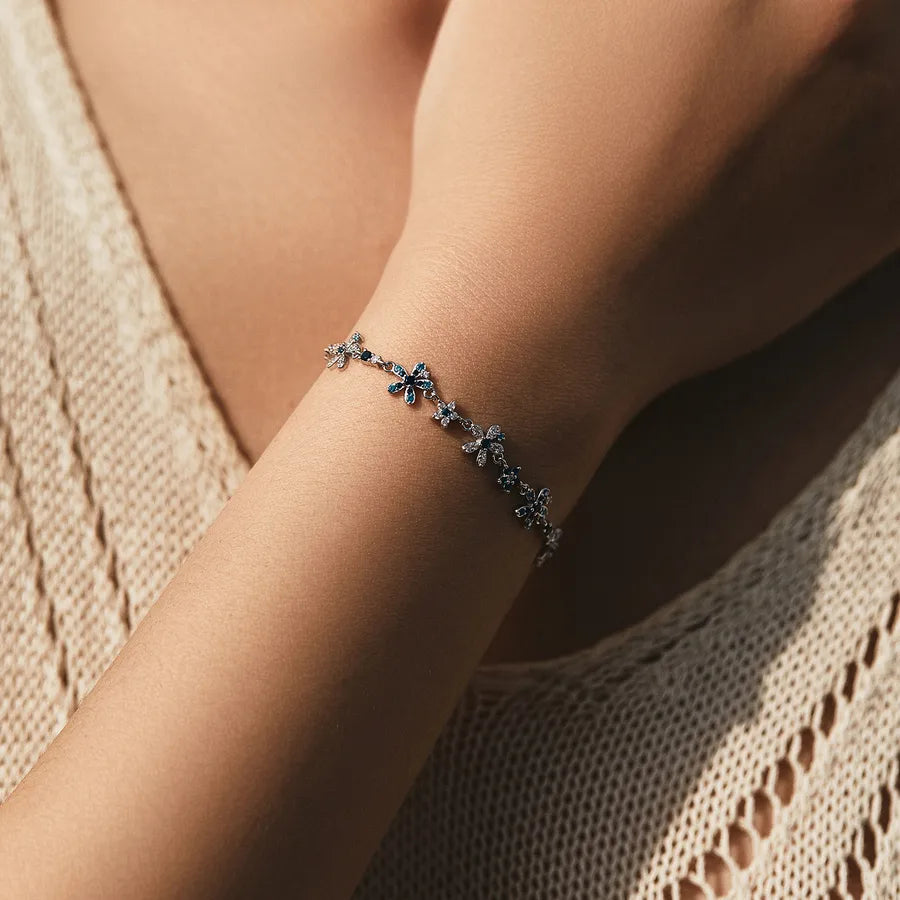 Pulsera de plata esterlina 925 con detalle floral y cadena de eslabones - imagen 5