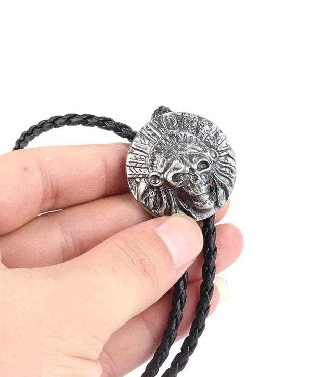 Corbata bolo de aleación con cordón de piel y dijes de estrella y calavera - imagen 25