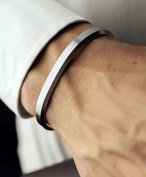 Brazalete de acero inoxidable 304 para hombre con diseño en forma de C - imagen 2