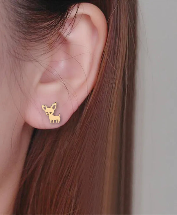 Aretes de botón de acero 304 con baño de oro 18K y diseño de perrito - imagen 2