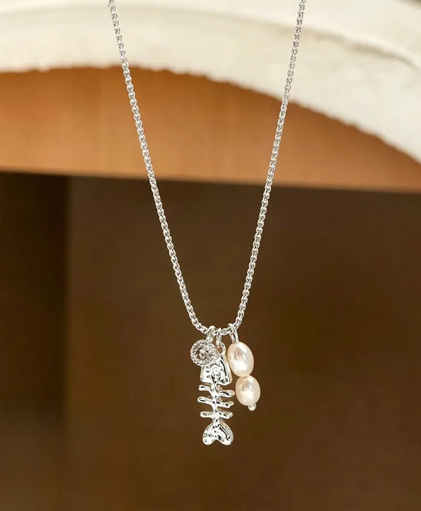 Collar con dije de cristal transparente y acabado cepillado para mujer - imagen 10