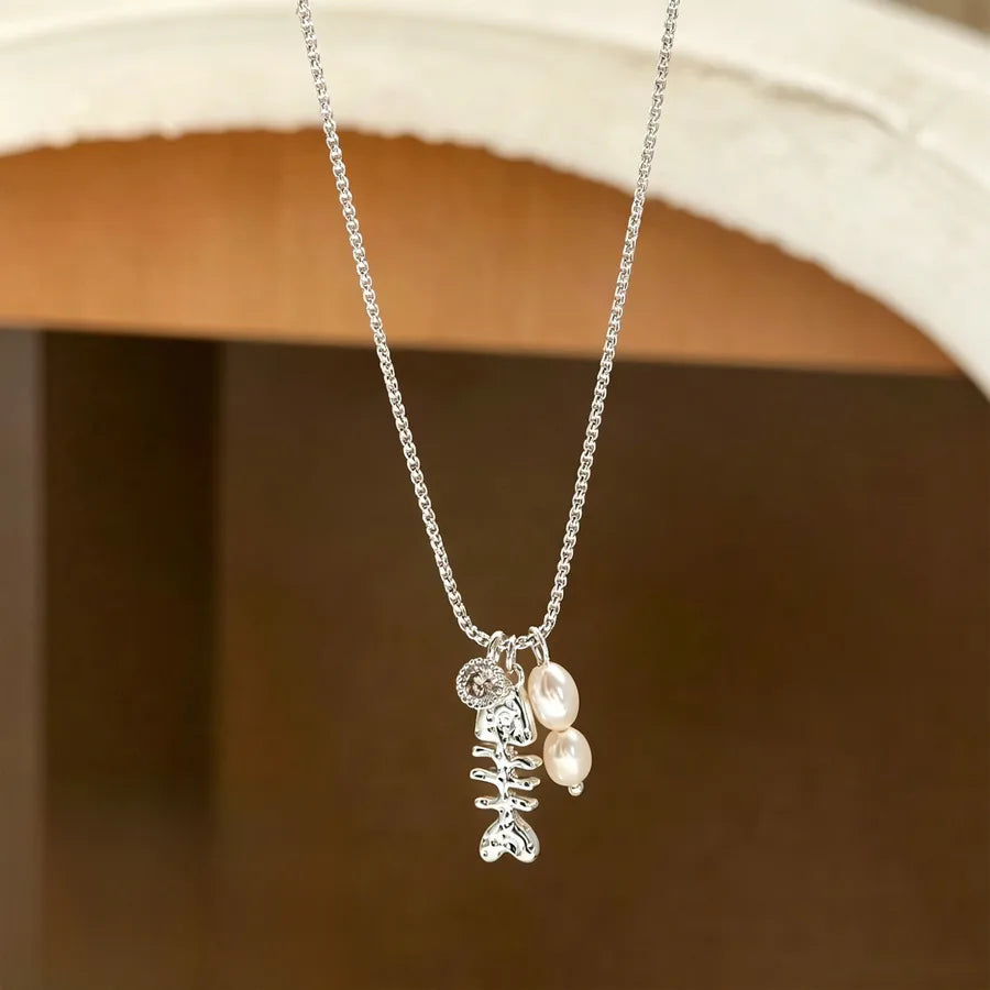 Collar con dije de cristal transparente y acabado cepillado para mujer - imagen 10