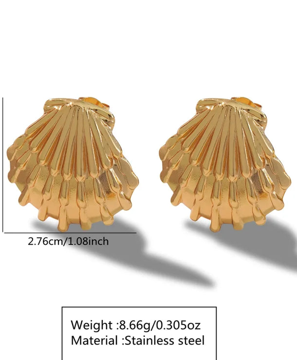 Aretes de botón de acero 304 con diseño de estrella de mar y concha - imagen 2