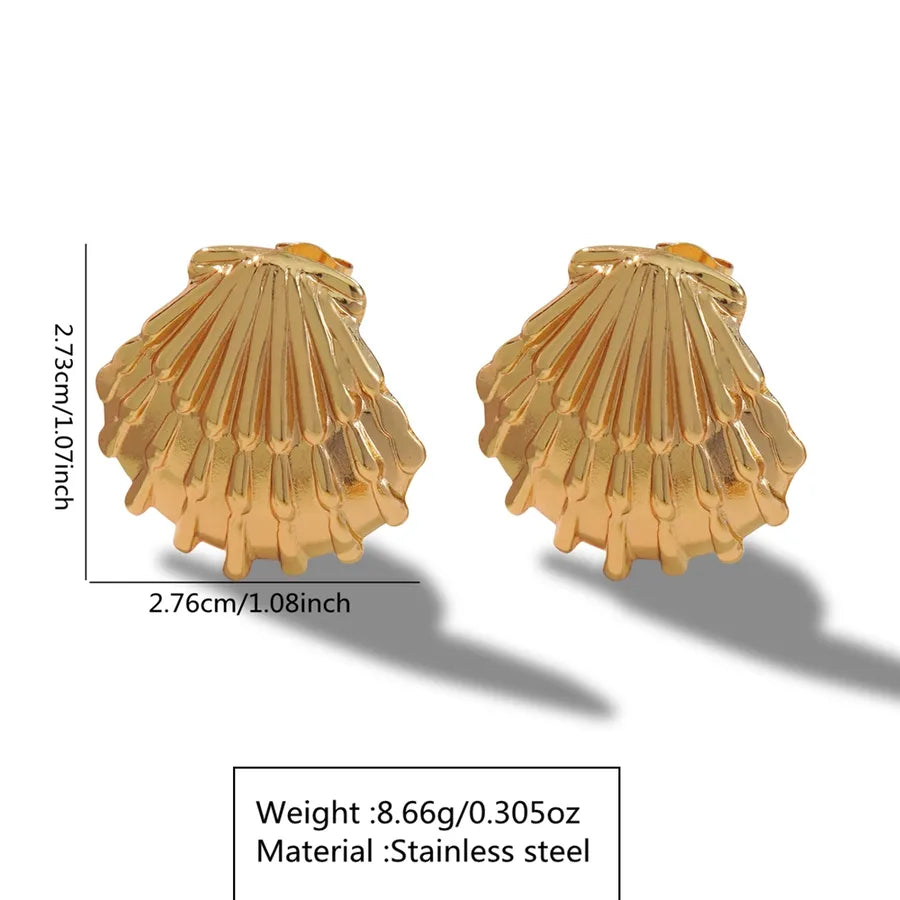 Aretes de botón de acero 304 con diseño de estrella de mar y concha - imagen 2