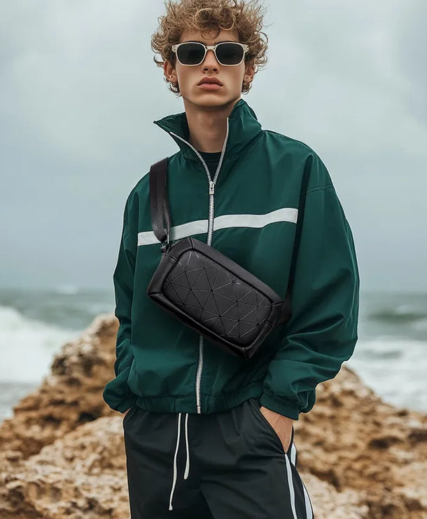 Bolso cruzado de tela Oxford para hombre con detalle de costura - imagen 3
