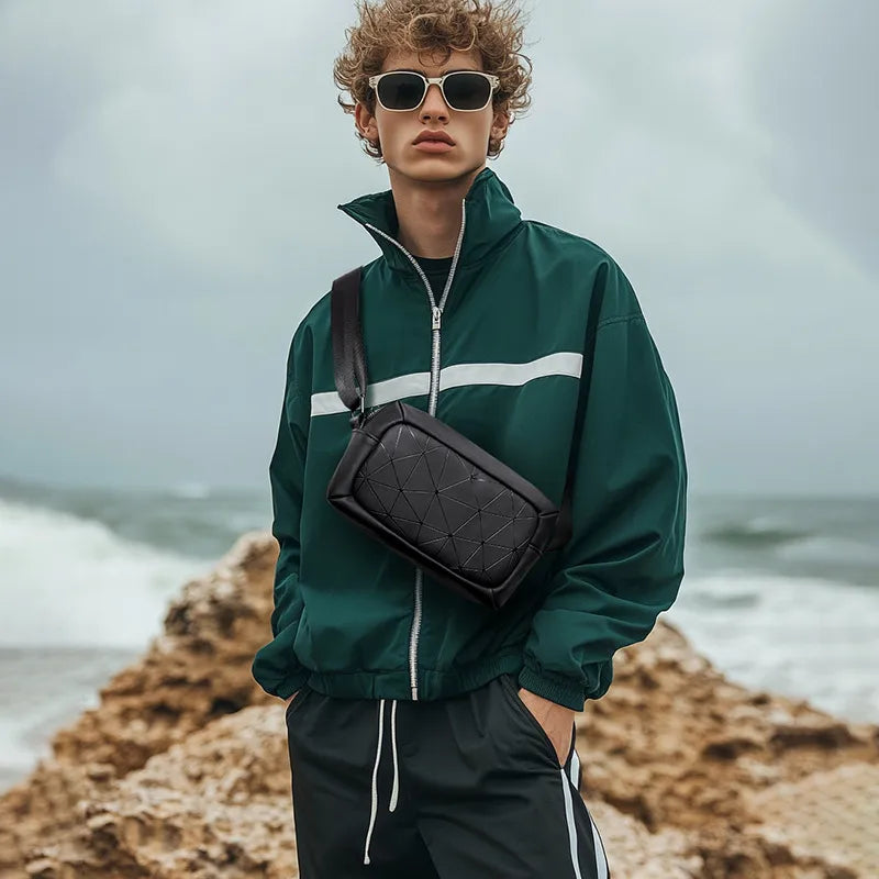 Bolso cruzado de tela Oxford para hombre con detalle de costura - imagen 3