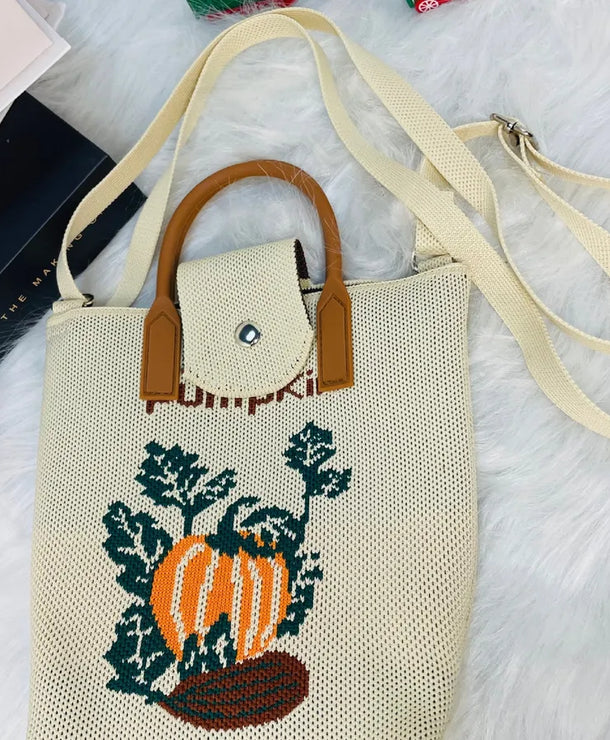 Bolso cruzado tejido con estampado de letras y flores para mujer - imagen 8