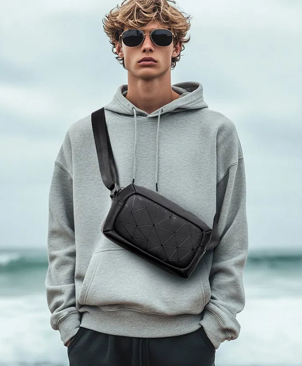 Bolso cruzado de tela Oxford para hombre con detalle de costura - imagen 4