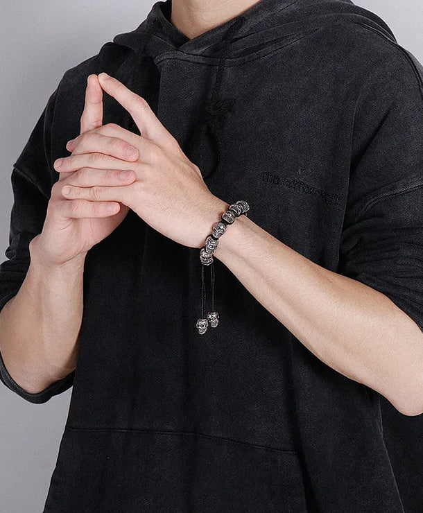 Pulsera de acero de titanio con dije de calavera, estilo retro - imagen 4