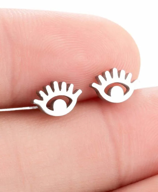 Aretes de botón de acero inoxidable 304 con diseño de ojo turco - imagen 5