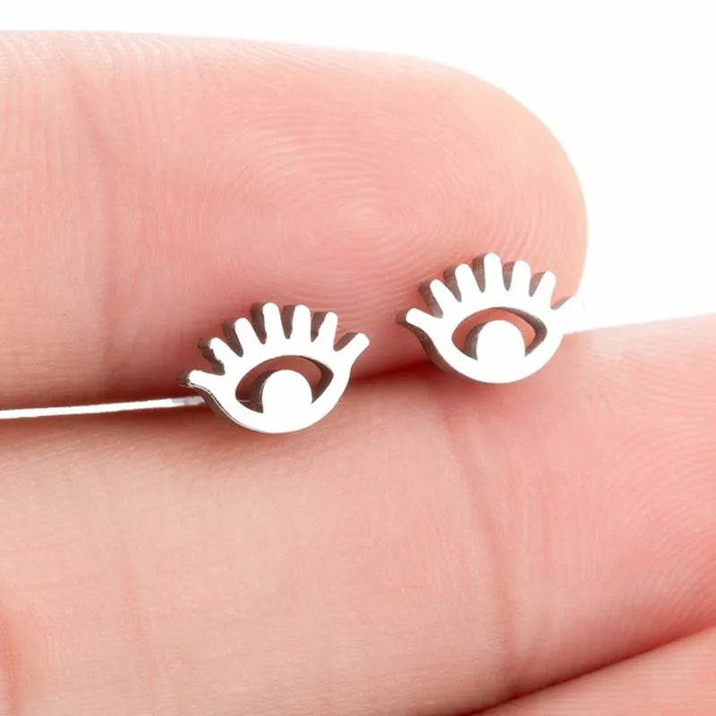 Aretes de botón de acero inoxidable 304 con diseño de ojo turco - imagen 5