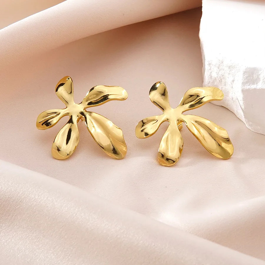 Aretes de botón de acero inoxidable 304 con diseño floral streetwear - imagen 49