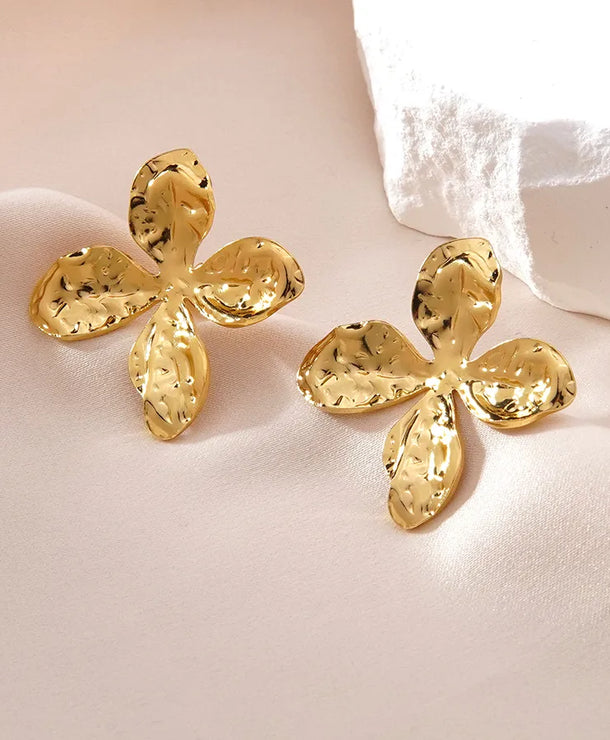 Aretes de botón de acero inoxidable 304 con diseño floral streetwear - imagen 48