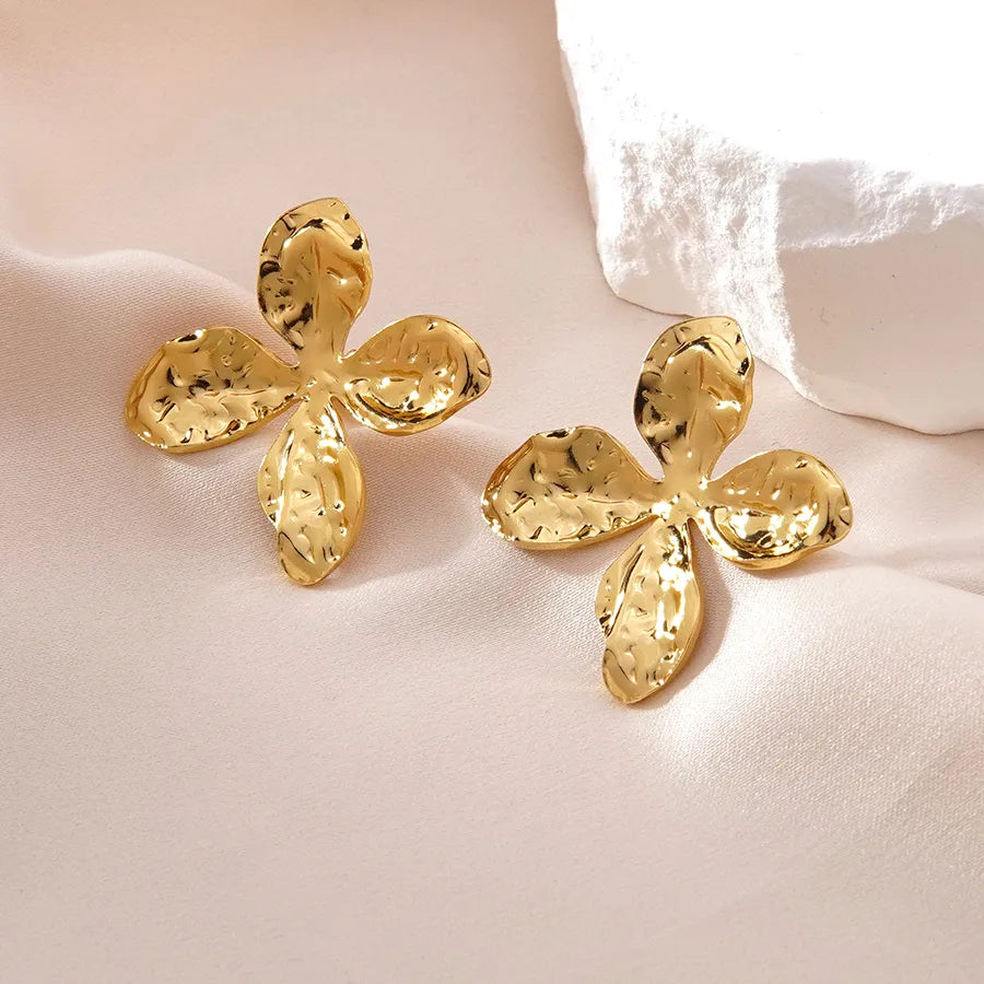 Aretes de botón de acero inoxidable 304 con diseño floral streetwear - imagen 48