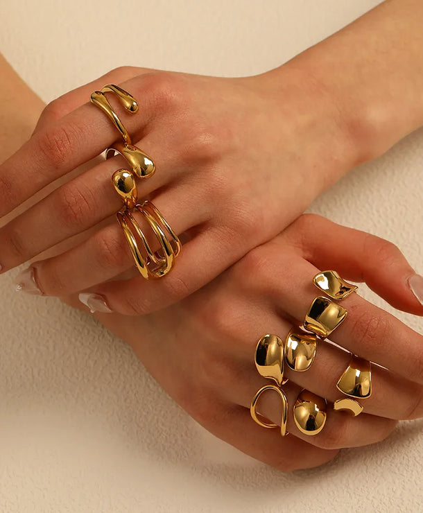 Anillo ajustable de acero 304 con diseño geométrico de gotas de agua - imagen 3