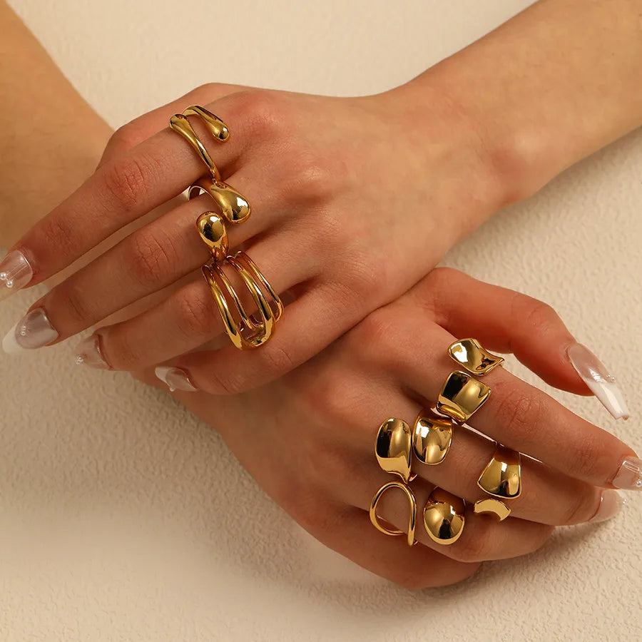 Anillo ajustable de acero 304 con diseño geométrico de gotas de agua - imagen 3