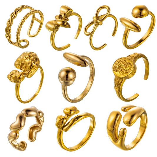 Anillo ajustable geométrico de acero de titanio para mujer
