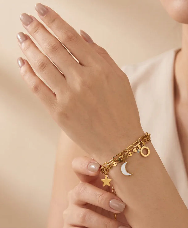 Pulsera hecha a mano con baño de oro 18K y diseño geométrico, estilo IG - imagen 2