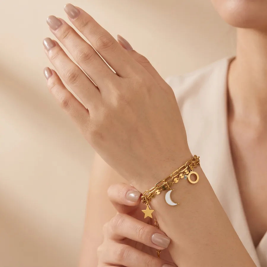 Pulsera hecha a mano con baño de oro 18K y diseño geométrico, estilo IG - imagen 2