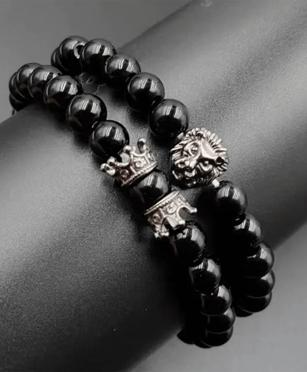 Set de 2 brazaletes de aleación negra con diseño de corona para hombre - imagen 6