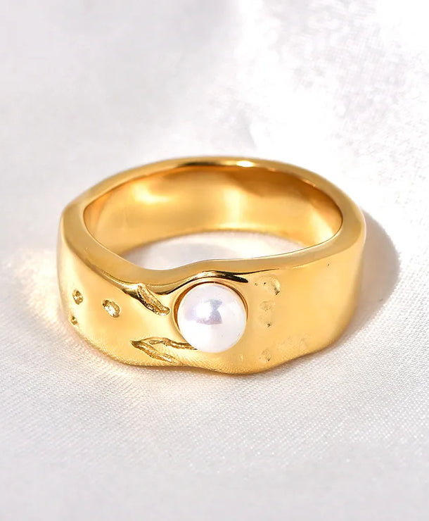 Anillo de acero inoxidable 304 con incrustación de perla, estilo retro - imagen 4