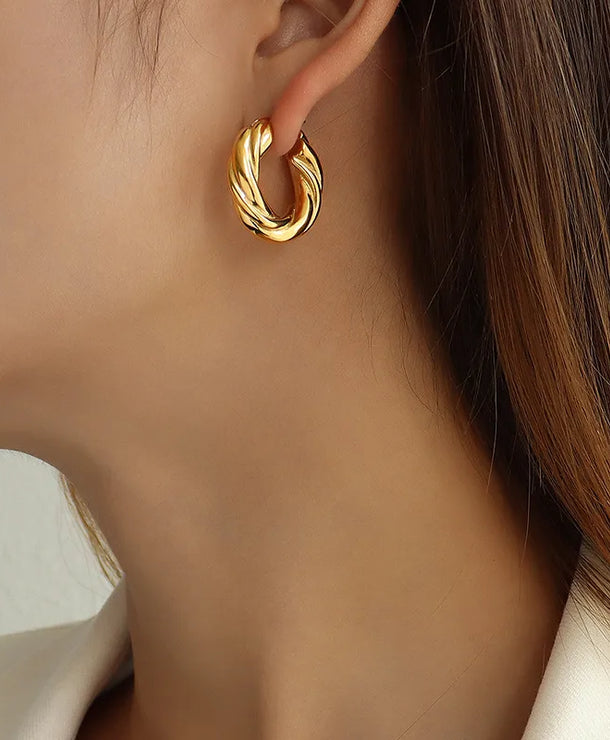 Aretes de acero inoxidable 304 con baño de oro 18K y diseño geométrico - imagen 6