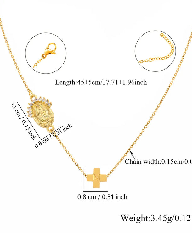 Collar con dije de cruz y Virgen María en acero inoxidable 201 - imagen 2