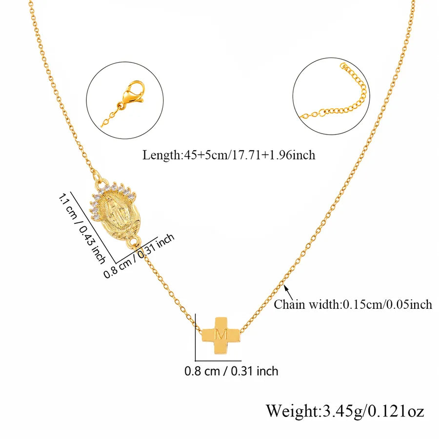 Collar con dije de cruz y Virgen María en acero inoxidable 201 - imagen 2
