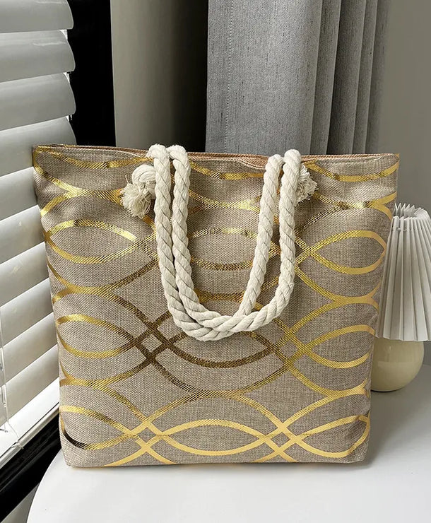 Bolso tote grande de lona con estampado de hojas, lunares y flamencos - imagen 10