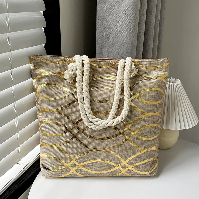 Bolso tote grande de lona con estampado de hojas, lunares y flamencos - imagen 10